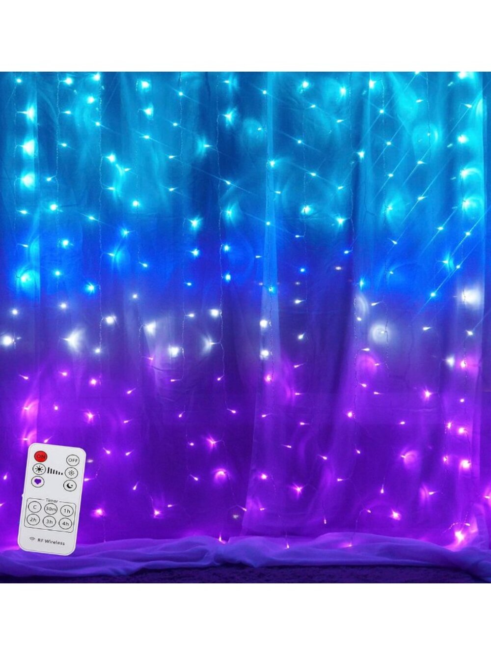 Teal Purple Ombre Curtain Fairy Lights with Remote - LED String Lights for
